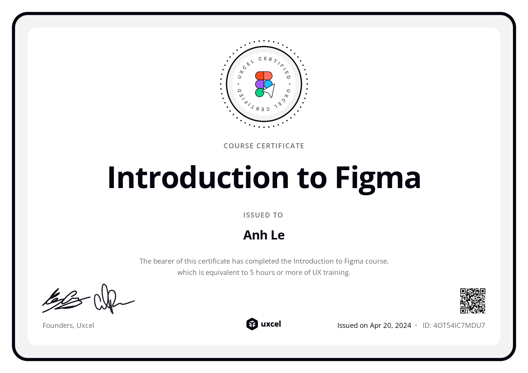Anh Le's certificate